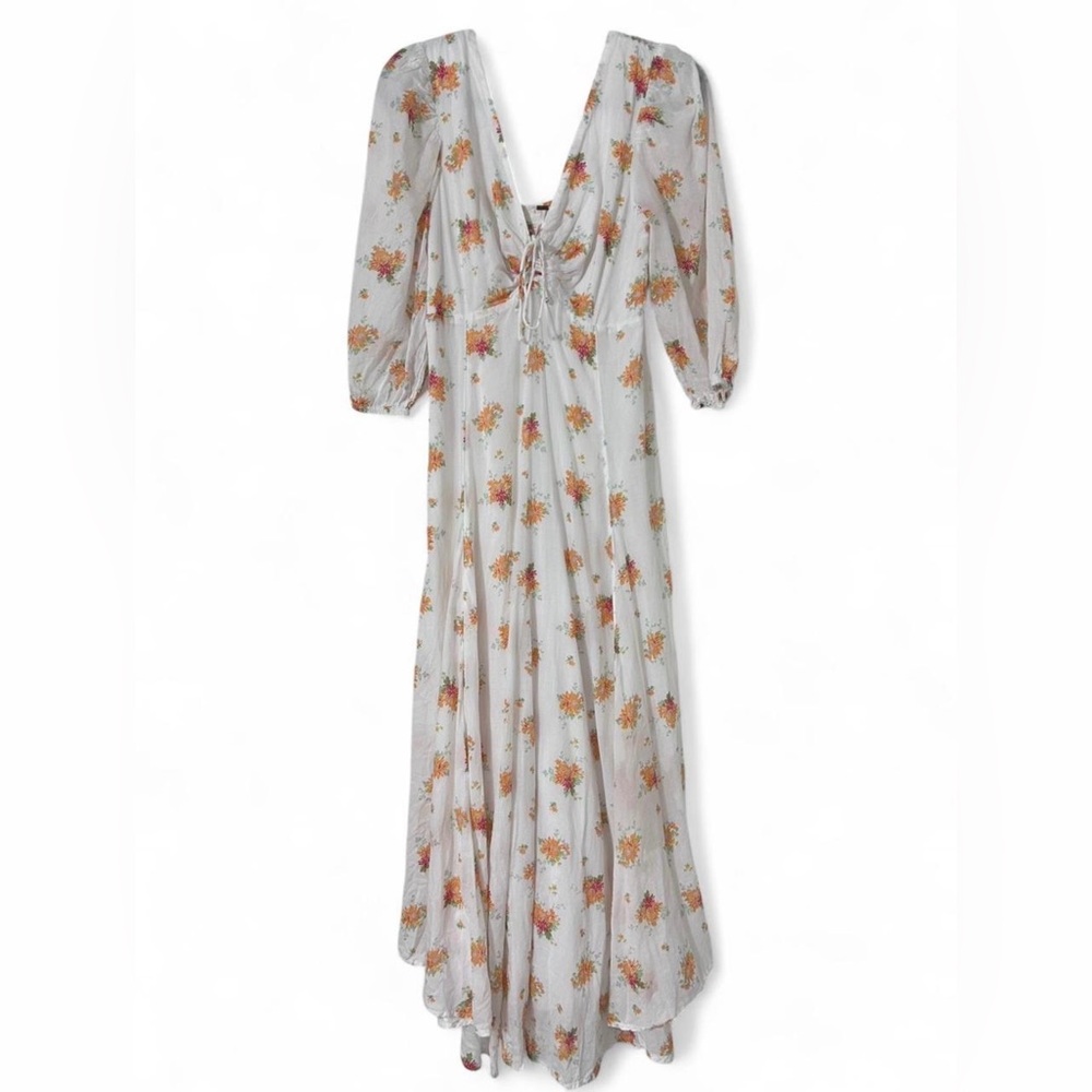 Free People Sea Glass Maxi Dress | Ivory & Orange Floral | Size 8